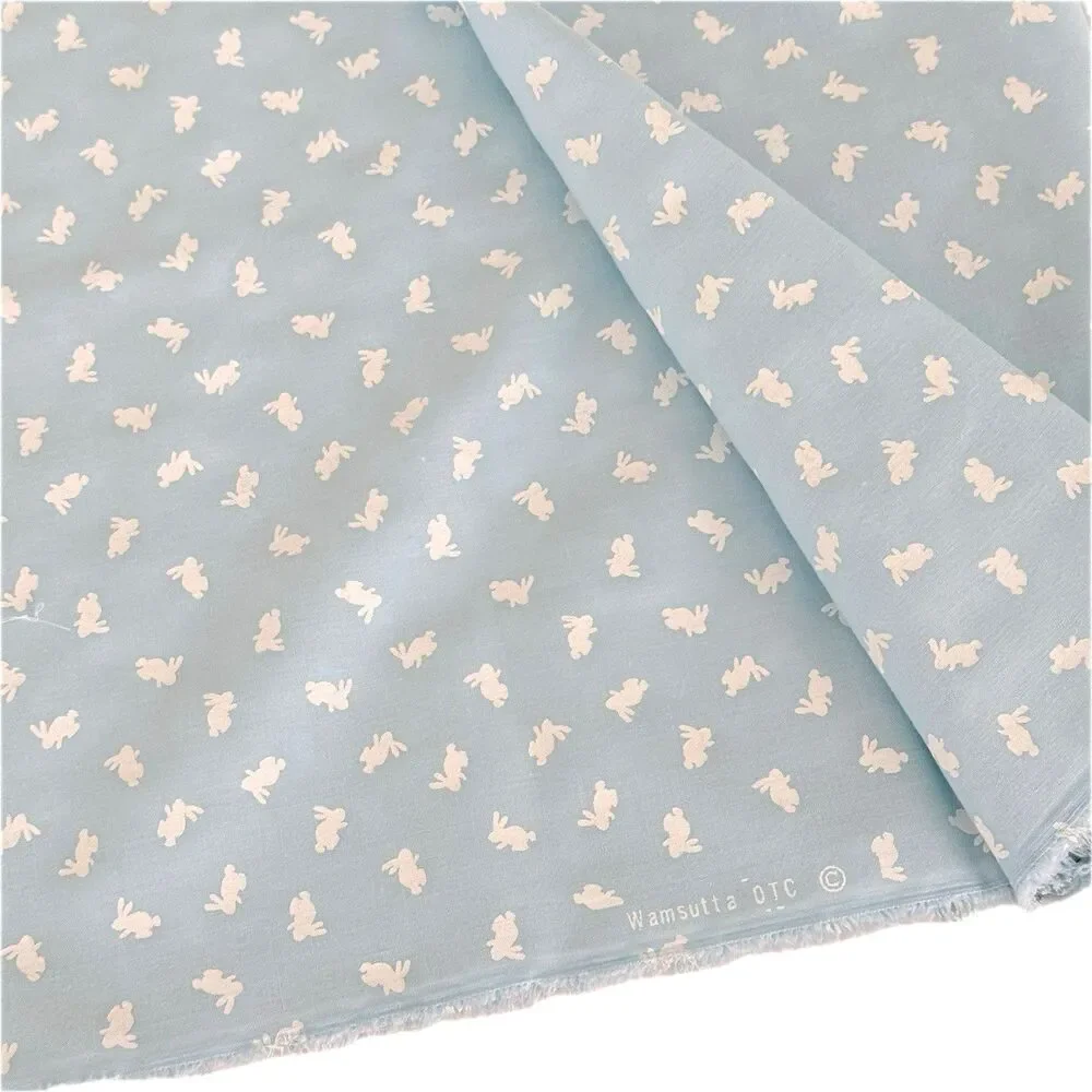 Vtg Wamsutta Miniature Easter Bunny Rabbit Fabric Blue Aqua Quilting Sewing BTY